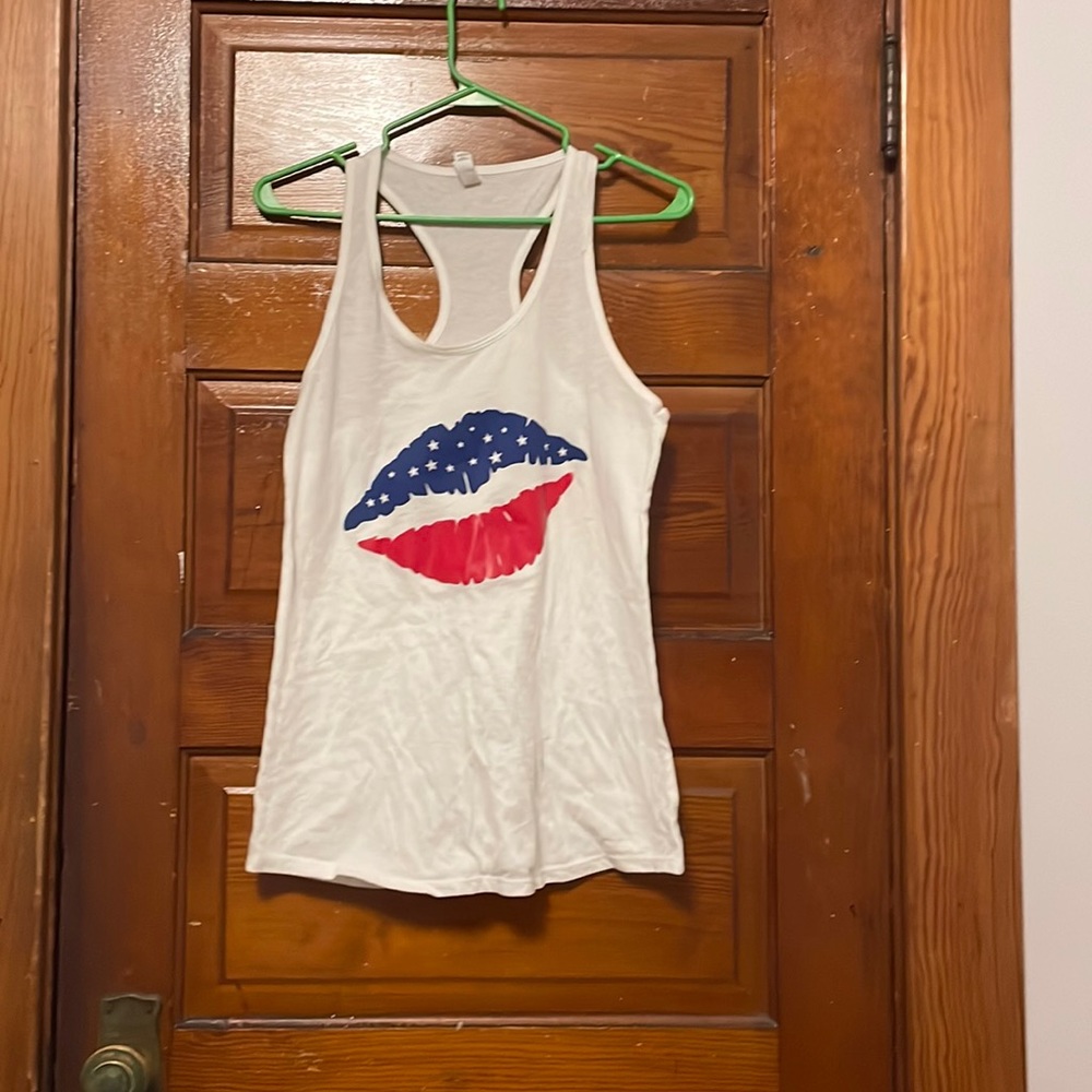 Red white and blue flag lips Large tank